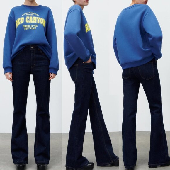 NEW Zara Blue Red Canyon Hiking Is Best Plan Graphic Text Print Sweatshirt Top M - Picture 6 of 10